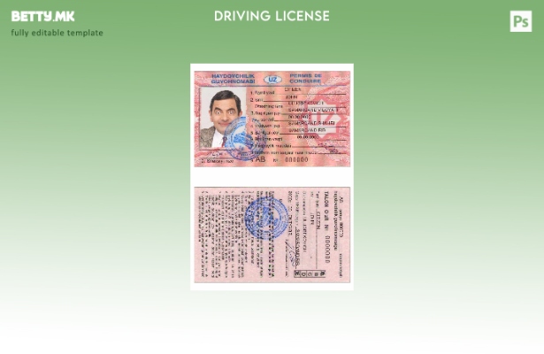 Шаблон за возачка дозвола од Узбекистан во модерен стил